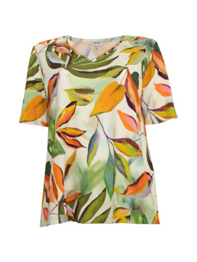 KjBRAND grünes Druckshirt A-Linie Blätteroptik Frühjahr Sommer große Größen Mode