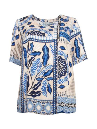 KjBRAND Blusen-Tunika Druck blau beige ethno Frühjahr Sommer große Größen Mode