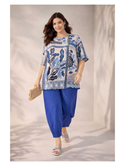 KjBRAND Blusen-Tunika Druck blau beige ethno Frühjahr Sommer große Größen Mode