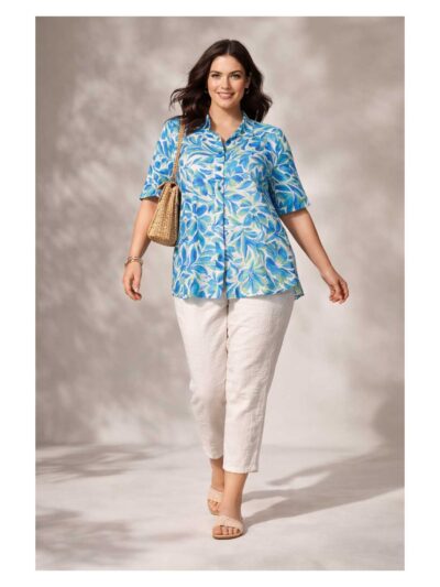KjBRAND Bluse Floraldruck Blaugrün Halbarm lang Frühjahr Sommer große Größen Mode