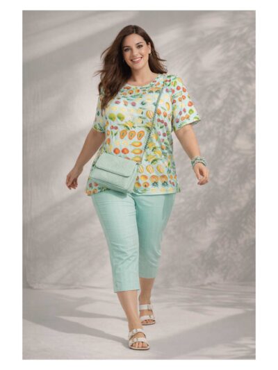 Mona Lisa Sommer Shirt Früchte Print Kurzarm Frühjahr Capri mint große Größen Mode