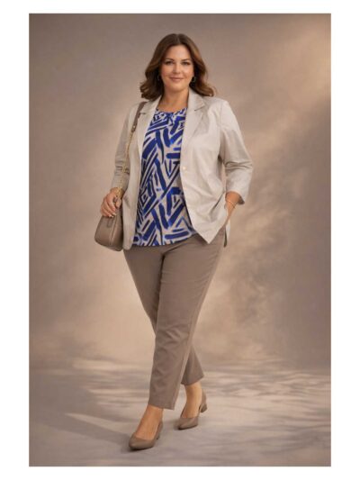 Mona Lisa Outfit Blazer blau-beige gemustertes Shirt KjBRAND Sensitive Hose