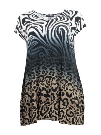 Doris Streich Long-Tunika Zebra-Leo A-Form blau schwarz Frühjahr Sommer große Größen Mode