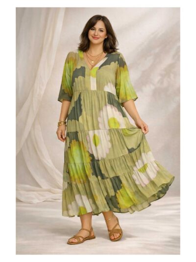 Doris Streich Boho Maxi-Kleid Grüntöne Frühjahr Sommer große Größen Mode