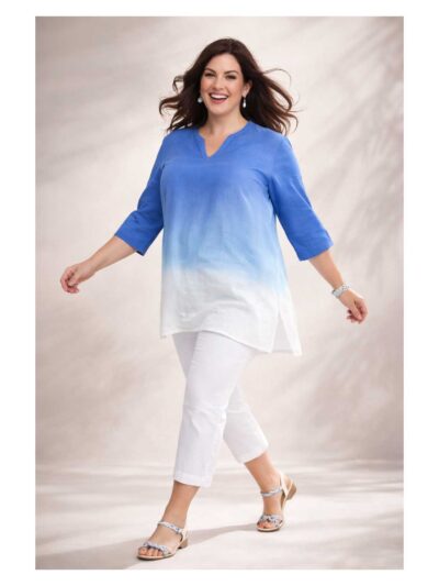 Doris Streich Outfit Leinen-Tunika blau Dip-Dye Frühjahr Sommer große Größen Mode