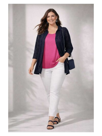 Doris Streich Outfit Blusenjacke Cut-Out-Muster Shirt pink Frühjahr Sommer große Größen Mode