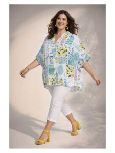 Mona Lisa Tunika-Bluse kastig Dolce Vita Print Frühjahr Sommer große Größen Mode