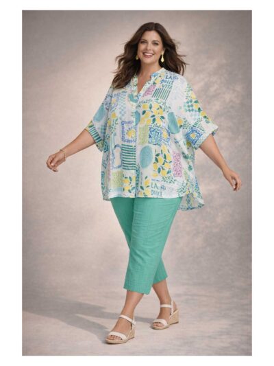 Mona Lisa Tunika-Bluse kastig Dolce Vita Print Frühjahr Sommer große Größen Mode