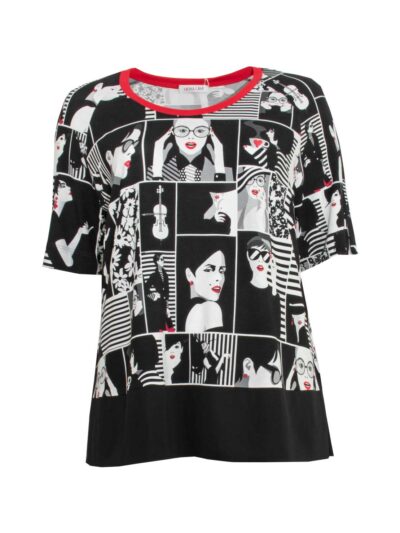 Mona Lisa Shirt schwarzweiß Faces Kurzarm frühjahr sommer große Größen Mode