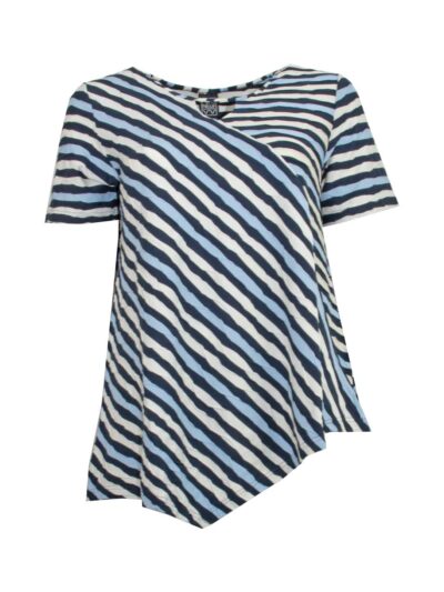 Pont Neuf Shirt asymmetrisch Wellen weiß blau Frühjahr Sommer große Größen Mode