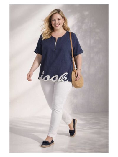 Doris Streich Leinen-Shirt LOOK blau Frühjahr Sommer große Größen Mode