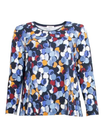 KjBRAND Langarm Shirt Tupfen blau weinrot kurz A-Linie Herbst große Größen Mode
