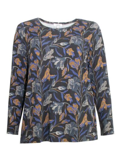 KjBRAND Langarmshirt Druck blau braun Blätter Herbst große Größen Mode