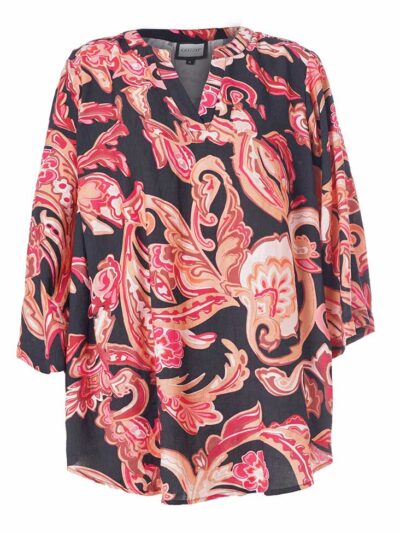 Gozzip Blusen-Shirt Fantasie-Druck schwarz orange Herbst große Größen Mode