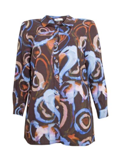 Mona Lisa Longbluse Print Blau Braun Viskose Herbst große Größen Mode