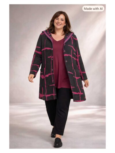 Mona Lisa Kurzmantel Wolle fuchsia-schwarz Kapuze Herbst große Größen Mode