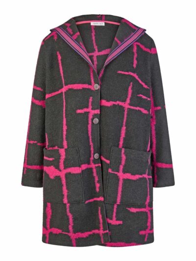 Mona Lisa Kurzmantel Wolle fuchsia-schwarz Kapuze Herbst große Größen Mode