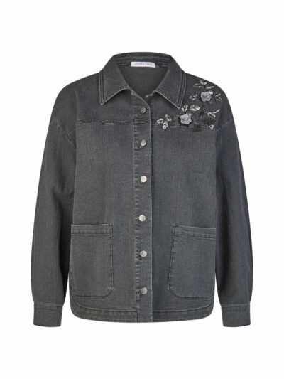 Mona Lisa Jeansjacke florale Verzierung Pailetten Denim schwarz große Größen Mode