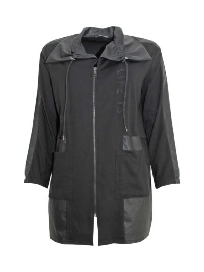 Doris Streich Lang-Jacke Jersey Lederimitat Patch Herbst große Größen Moden