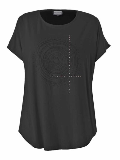 Gozzip Shirt Kurzarm Strass Kreismotiv schwarz große Größen Mode