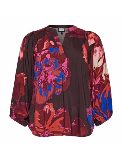 Gozzip Tunika-Bluse Floralprint bordeaux aubergine Herbst große Größen Mode