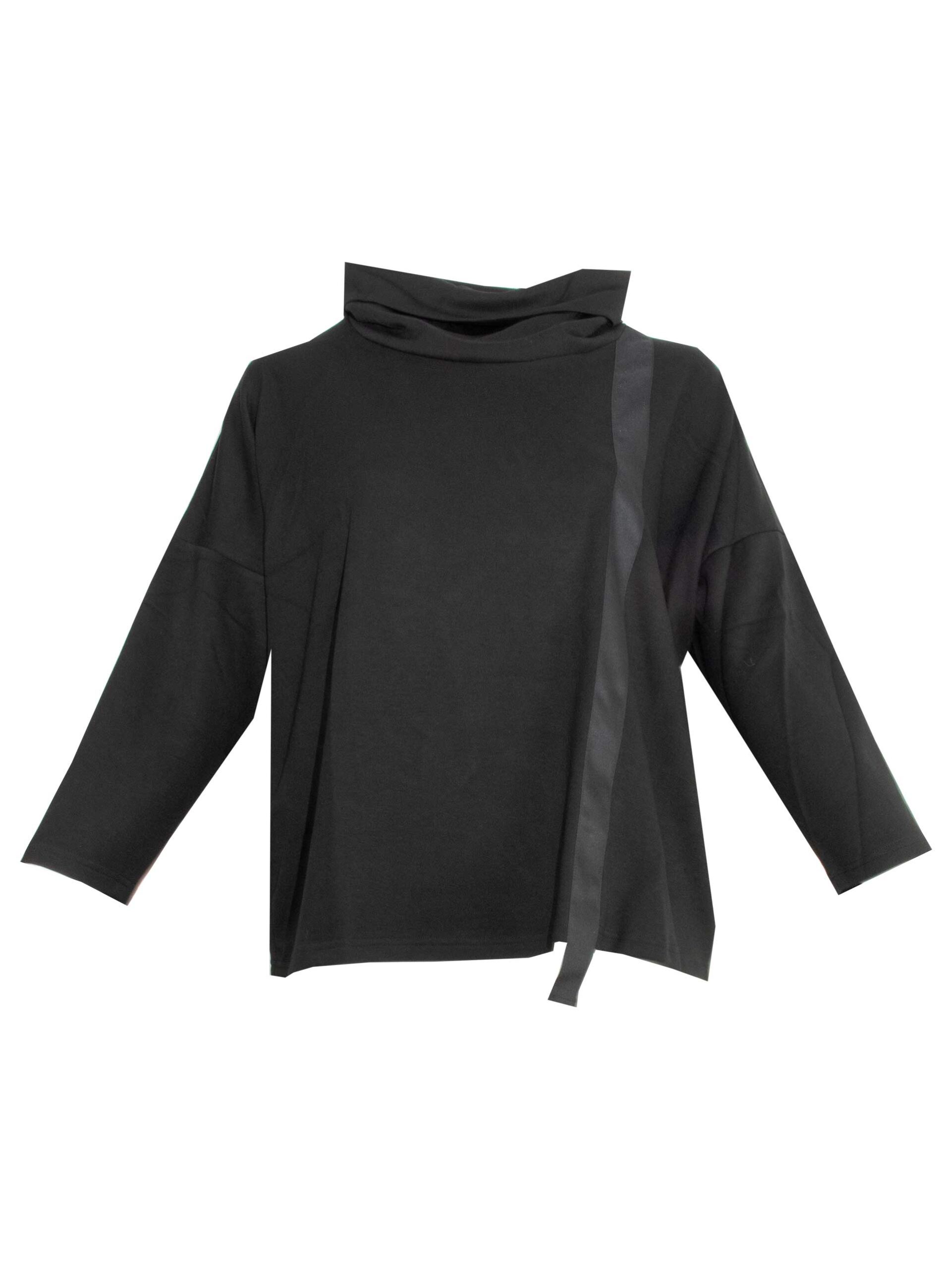Gozzip weiches Rolli-Shirt Ripsband schwarz Herbst große Größen Mode