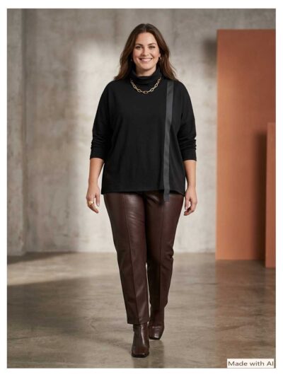 Gozzip weiches Rolli-Shirt Ripsband schwarz Herbst große Größen Mode