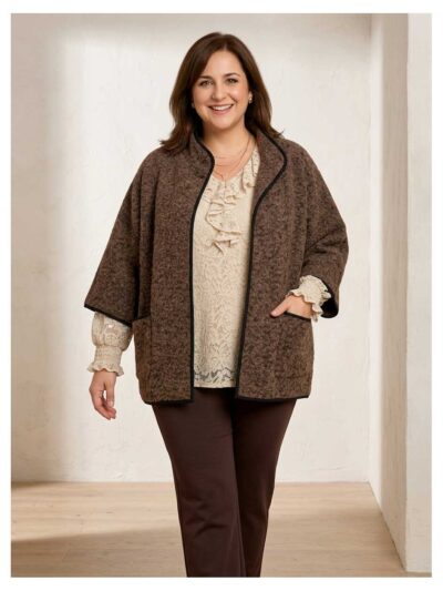Jacke gekochte Wolle Fledermaus braun Outdoor Herbst große Größen Mode