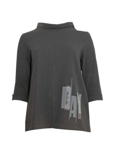 Doris Streich Pulli-Shirt Ottoman Rippe schwarz Motiv DAY große Größen Mode