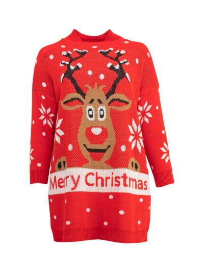 Long-Pullover Weihnachten Elch rot "ugly Christmas sweaters" Herbst Winter große Größen Mode online