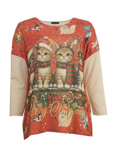 Pulli-Shirt Weihnachten Katzen Lurex flauschig Herbst Winter große Größen Mode online