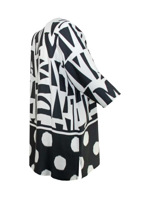 Tunika-Bluse schwarz-weiß Muster Bändel Perlen große Größe Frühjahr Sommer Mode online